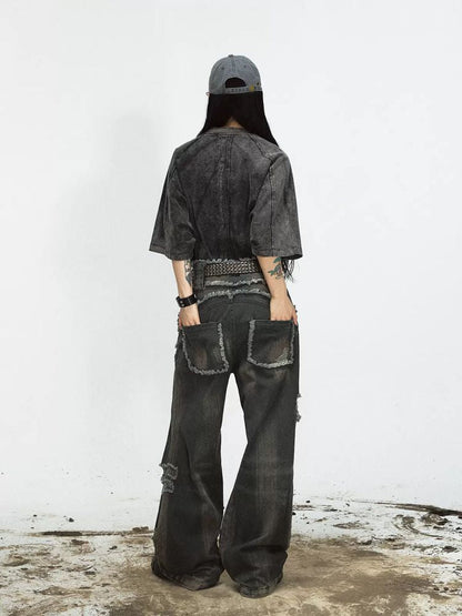 Distressed loose wide leg pants