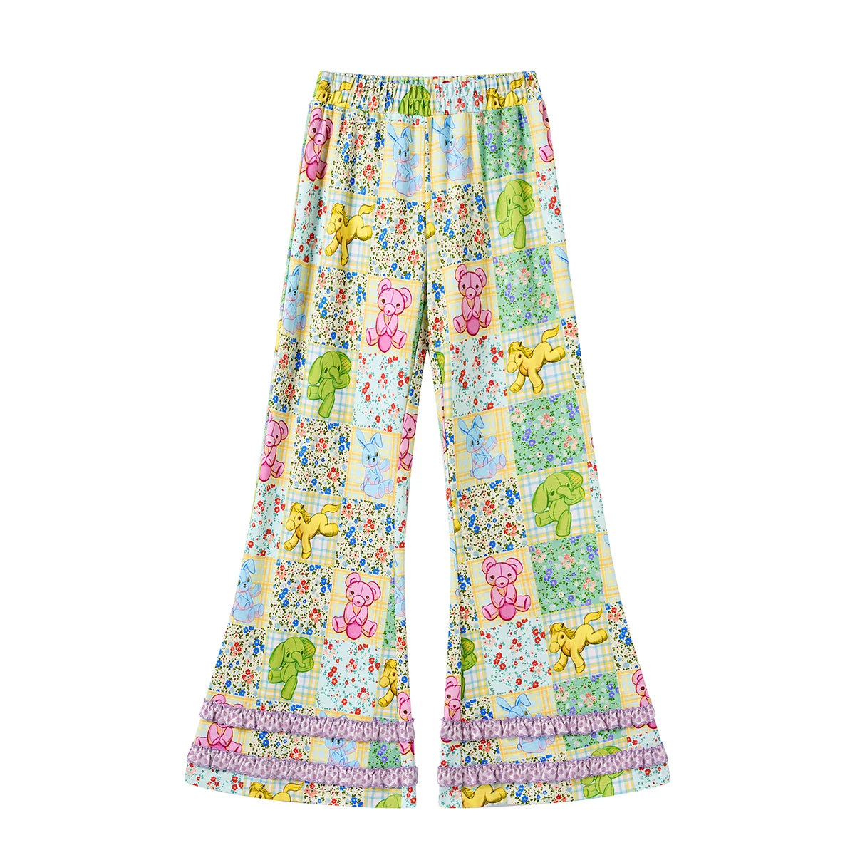 Elastic Floral Cotton Flared Pants