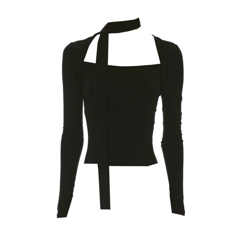 Square Neck Slim Long Sleeve T-Shirt