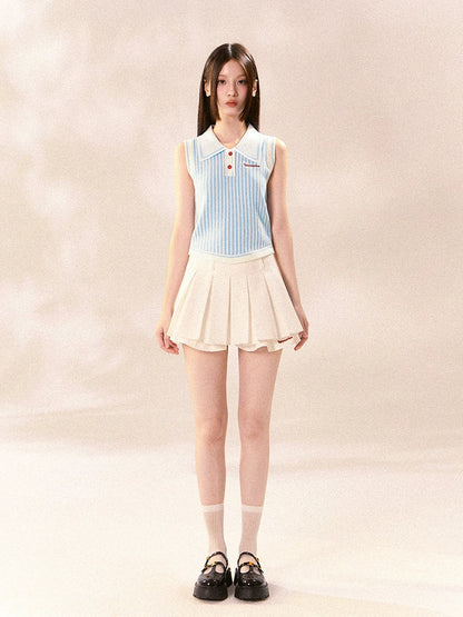 Polo knit short sleeves and pleated skirt