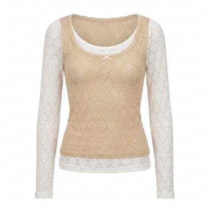 Beige Lace Knit Top
