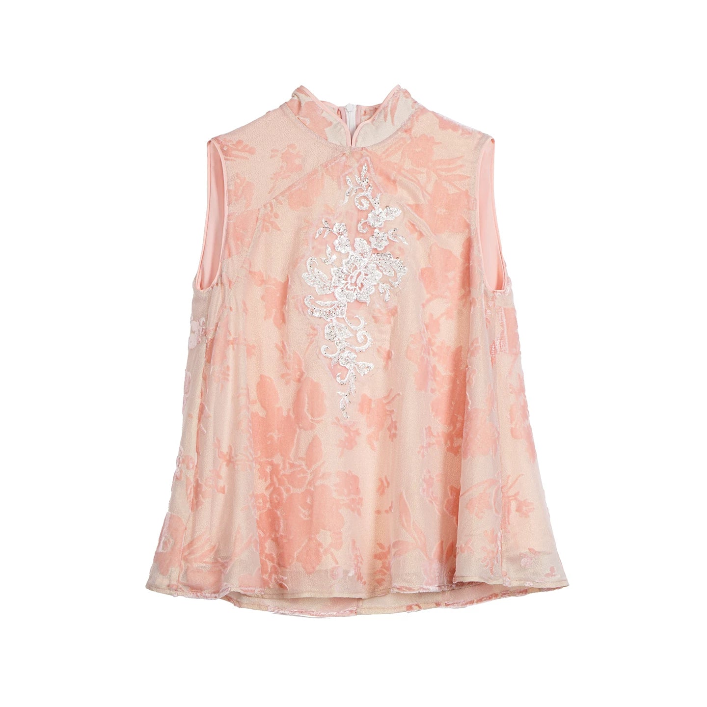 Embroidered Pink Cheongsam Skirt Set-Up