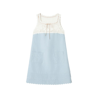 Blue Crochet Square Neck Dress