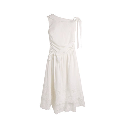 Slant Shoulder Tencel Cotton Dress