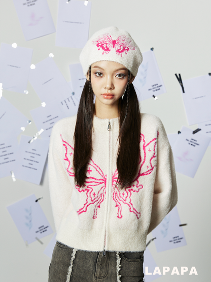 Round neck butterfly sweater + hat