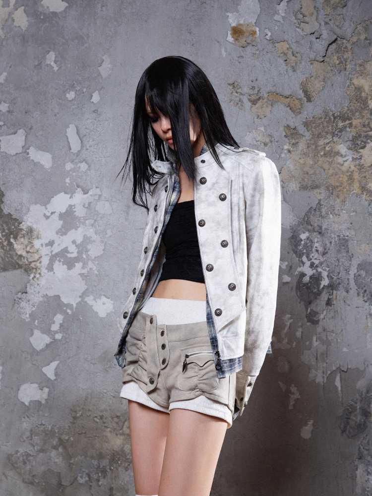 Fake two piece distressed jacket