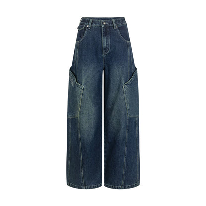 Wide-Leg Diagonal Pocket Jeans