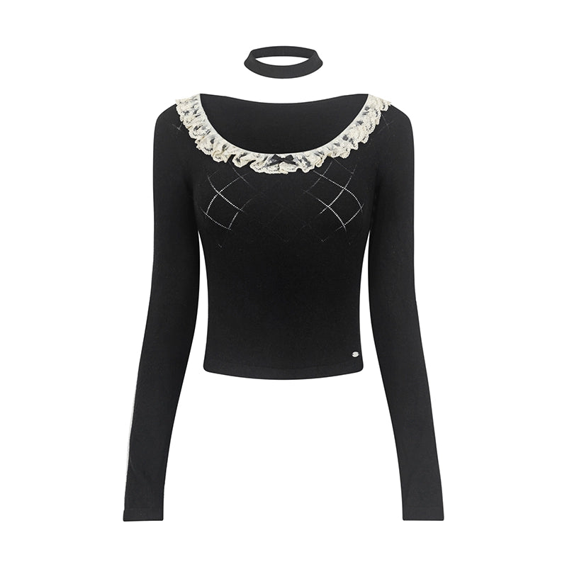 Girly Sweet Cool Lace Collar Knitted Top