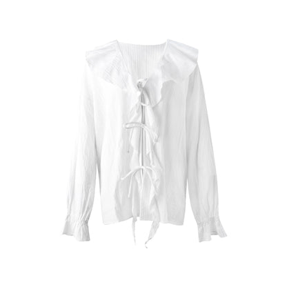 Winter White Ruffled V-Neck Shirt