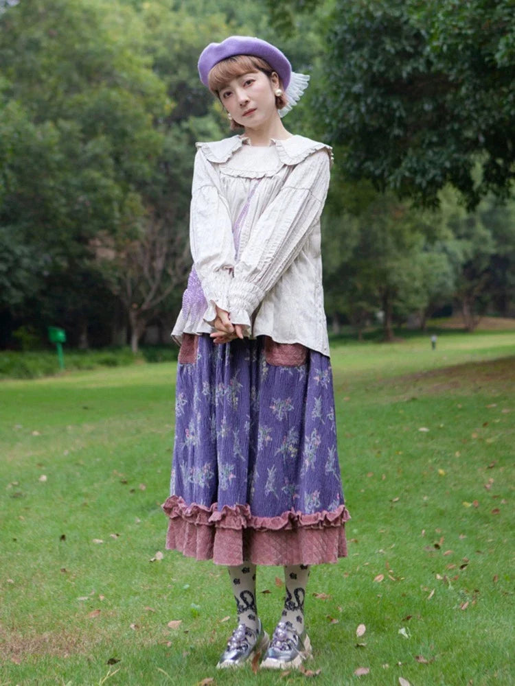 Apricot ruffle collar shirt