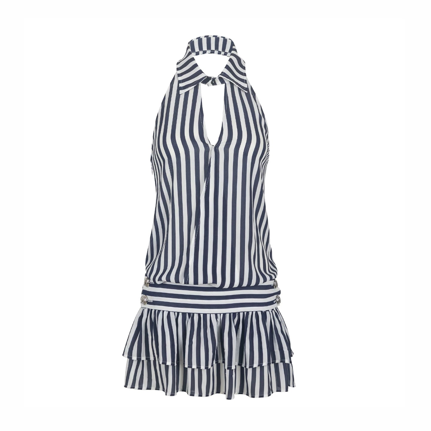 Striped Ruffle Halter Dress