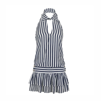 Striped Ruffle Halter Dress