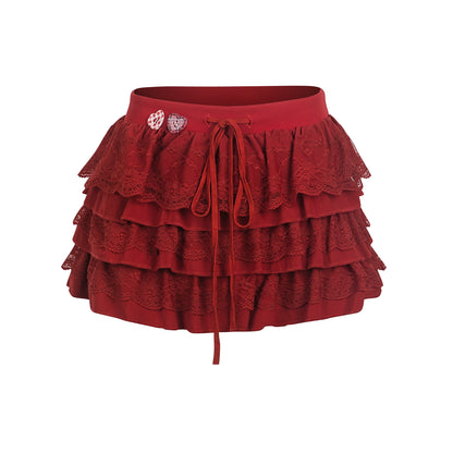 Elegant Red Lace Cake Skirt