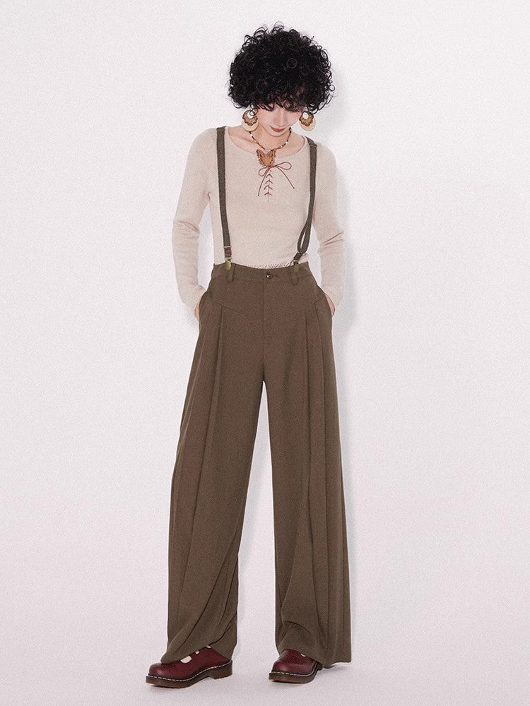 Retro loose suspender pants