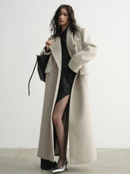 Grainy texture woolen long coat