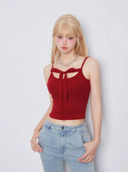 Red ribbon camisole top