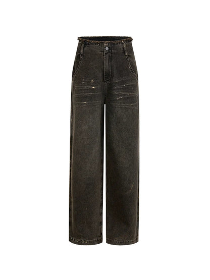 Loose straight denim pants