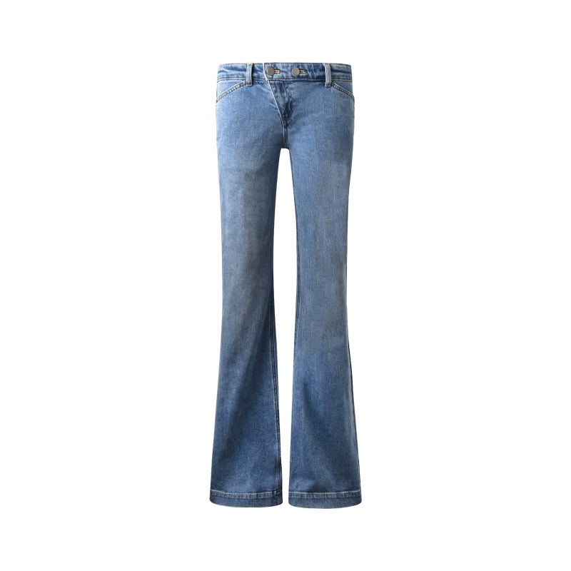 Deconstructed Washed Blue Bootcut Pants