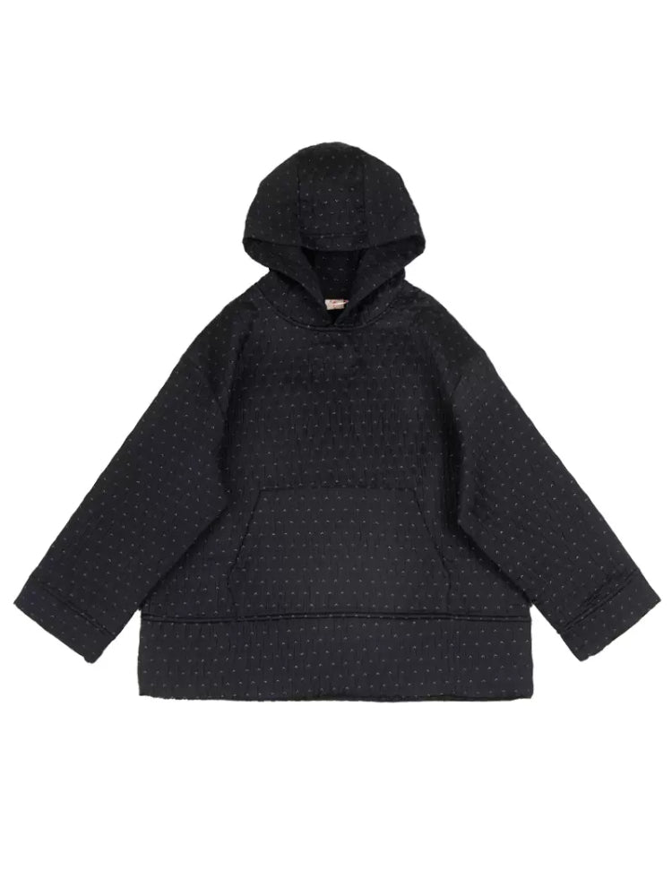 Patterned woven hooded sweatshirt