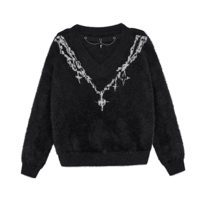 Dark Jacquard Choker Sweater