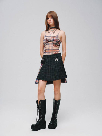 Plaid A-pleated skirt