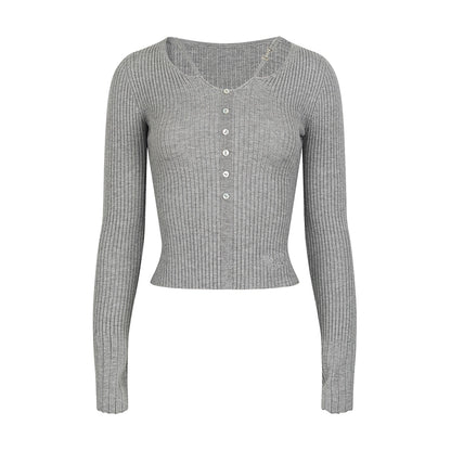 Slim Fit V-Neck Wool Knit Top