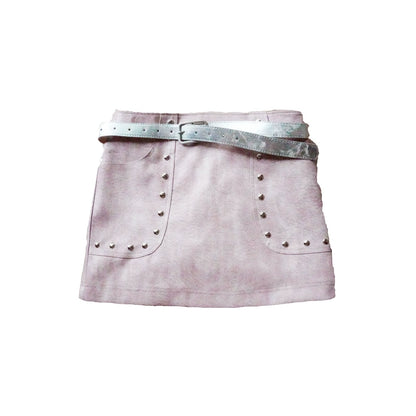 Pink Beaded Leather Skirt