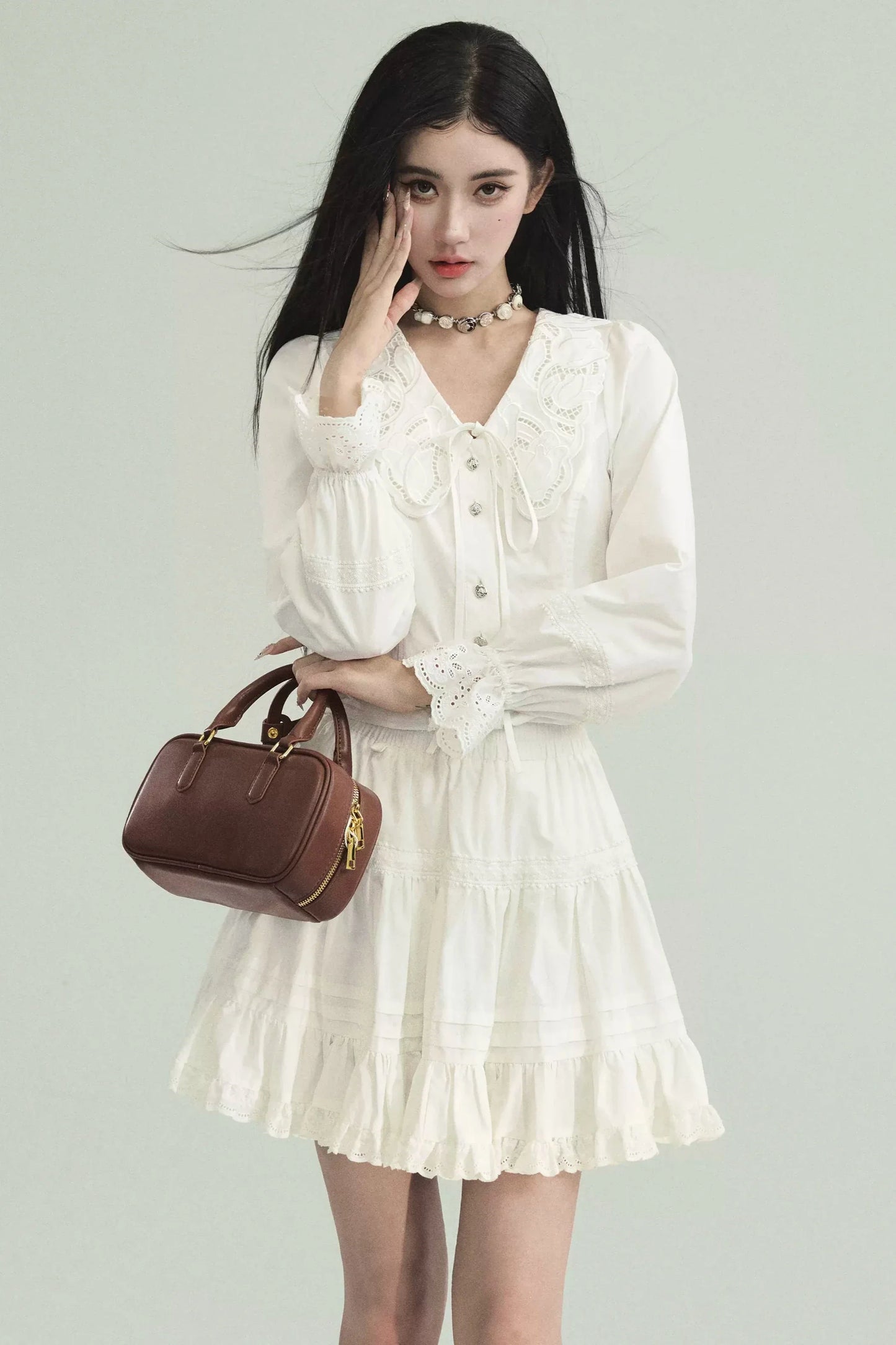 White Dove Lace Shirt Dress Set-Up