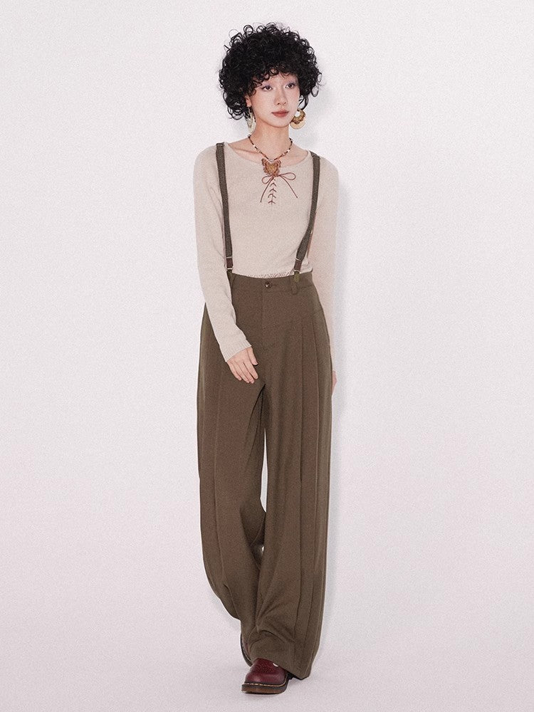 Retro loose suspender pants