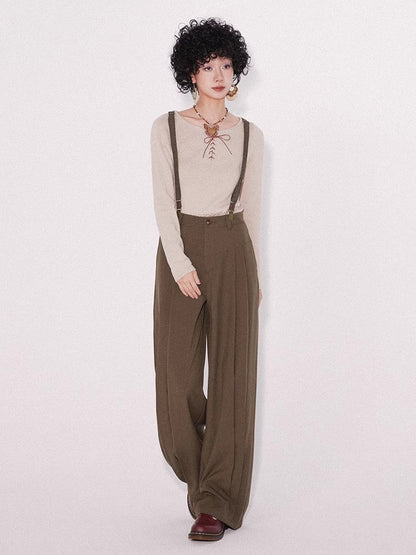 Retro loose suspender pants