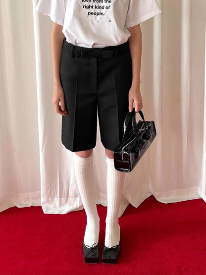 Waist ribbon straight-leg pants