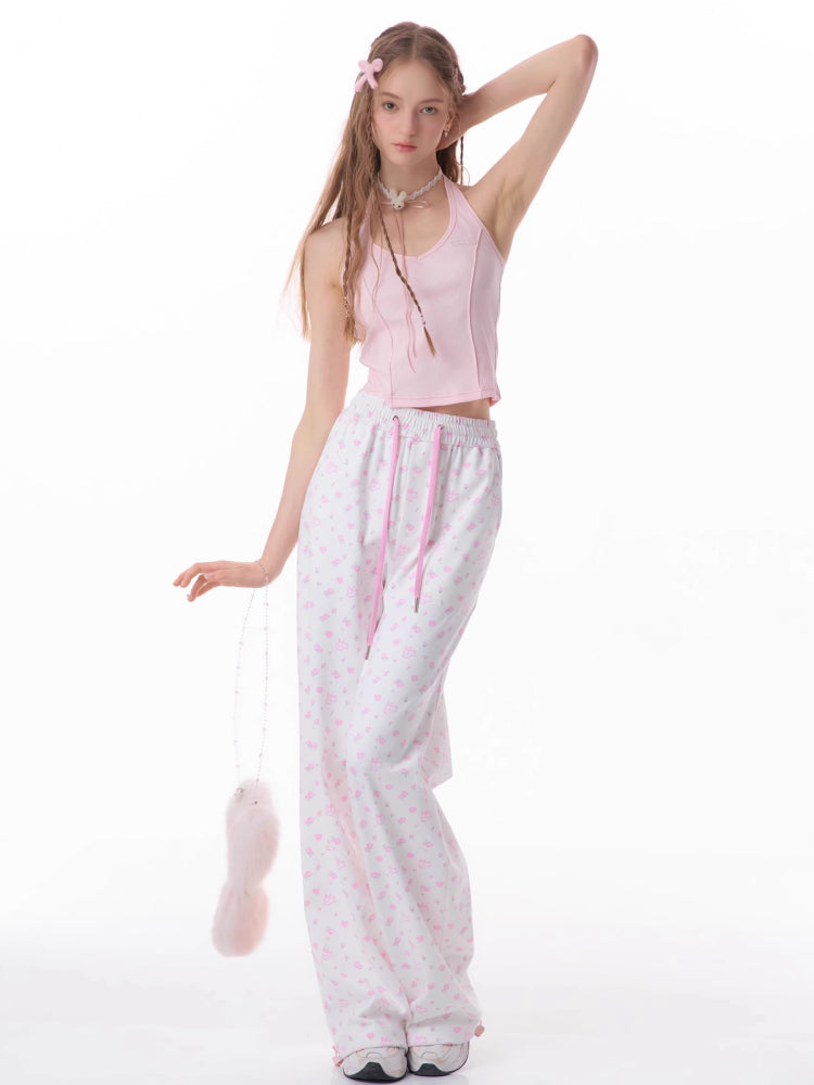 Rabbit floral pink casual pants