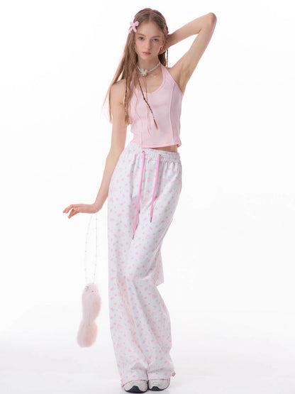 Rabbit floral pink casual pants