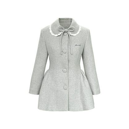 Light Gray Bow Woolen Coat