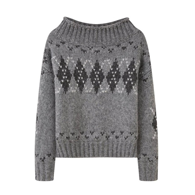 Thick Knit Argyle Off-Shoulder Top