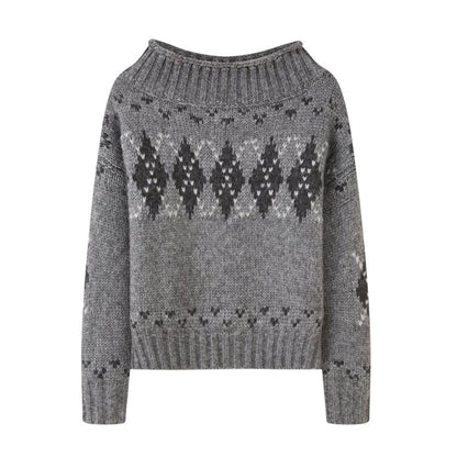 Thick Knit Argyle Off-Shoulder Top