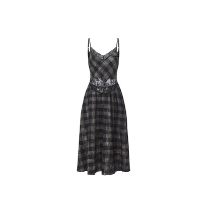Color-Blocking Karo-Kleid im Distressed-Look