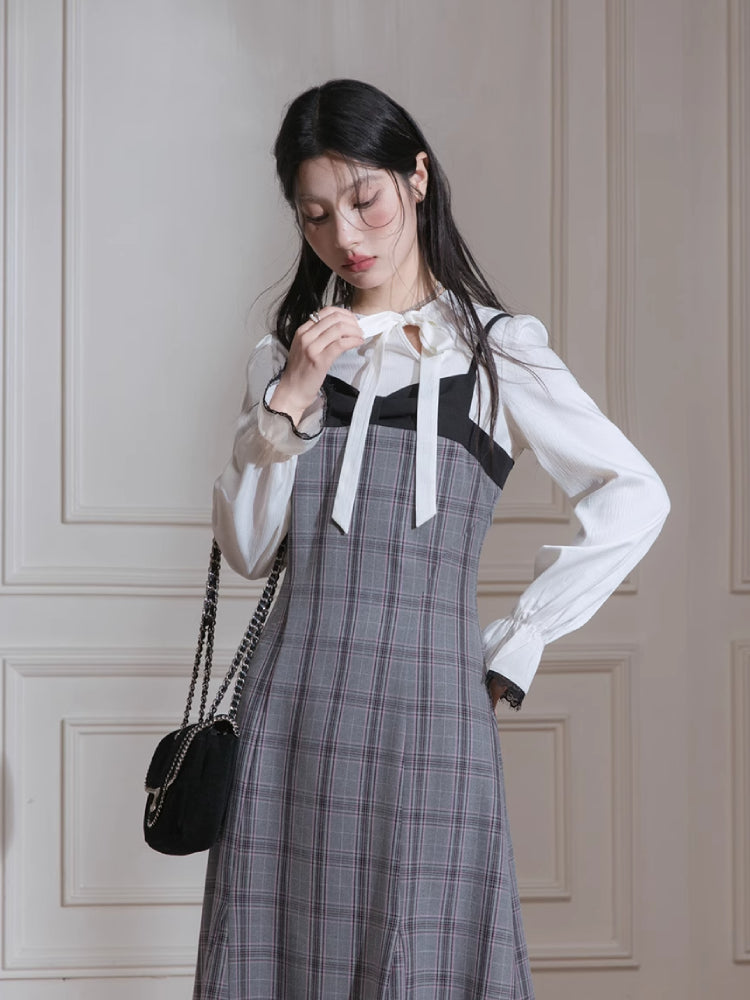 Plaid dress + pullover shirt set