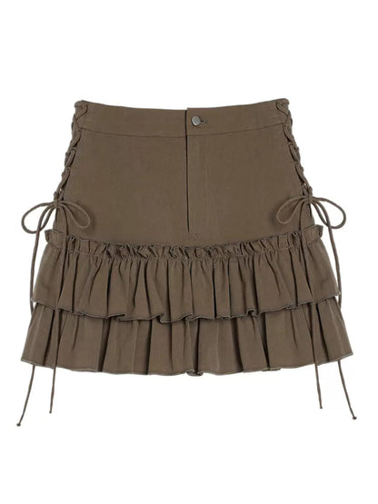 High waist slim frill skirt