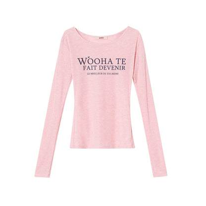 Letter Print Long Sleeve Slim Top