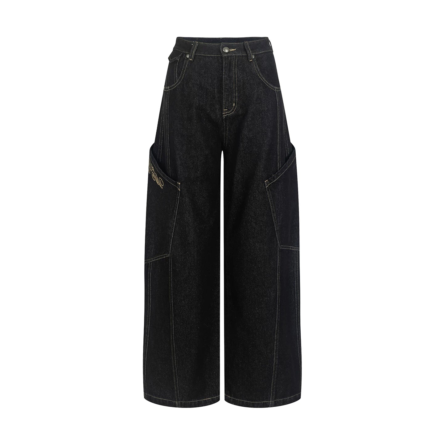 Wide-Leg Diagonal Pocket Jeans