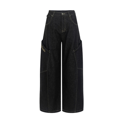 Wide-Leg Diagonal Pocket Jeans