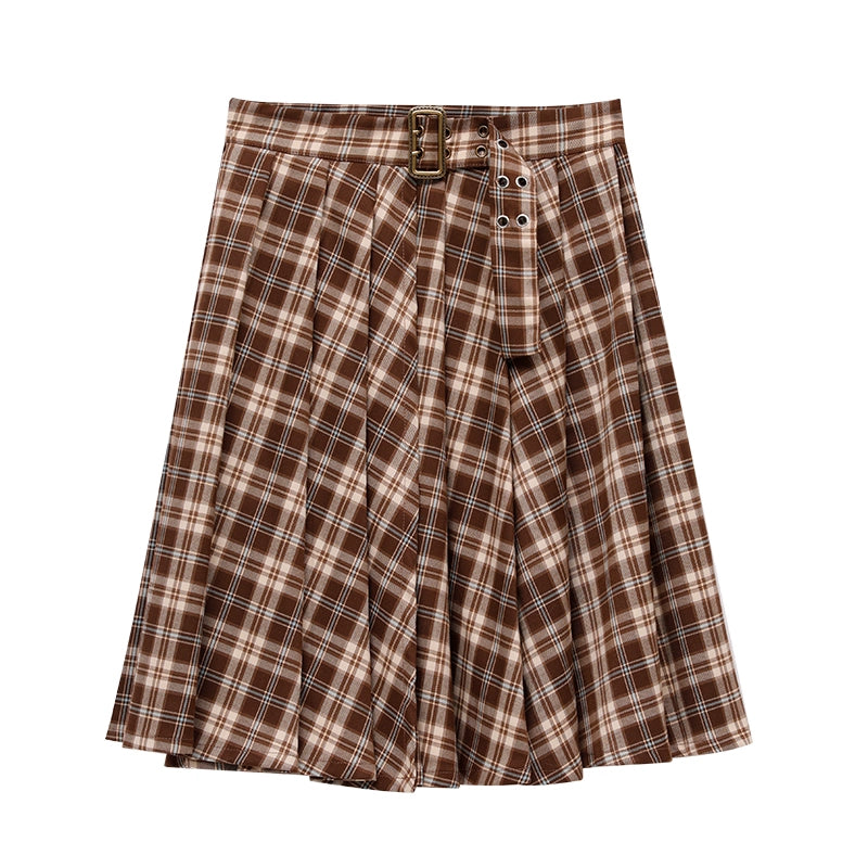 Classic Checkered Asymmetrical Pleated Skirt