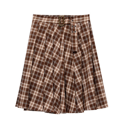 Classic Checkered Asymmetrical Pleated Skirt