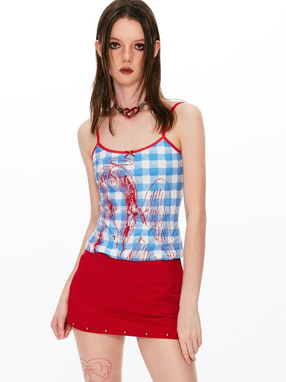 Plaid print suspender top