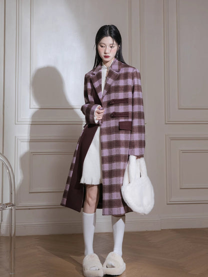 Rose plaid wool long jacket