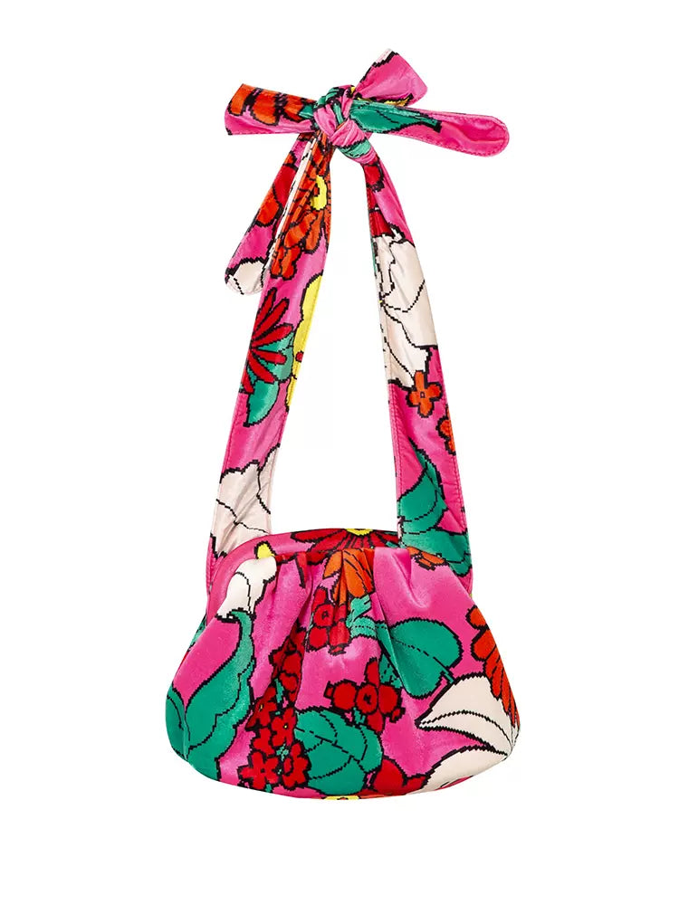 One shoulder ribbon print bag