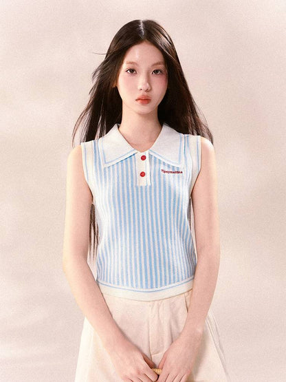 Polo knit short sleeves and pleated skirt