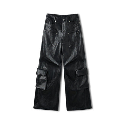 Punk Pebbled Wide-Leg Leather Pants