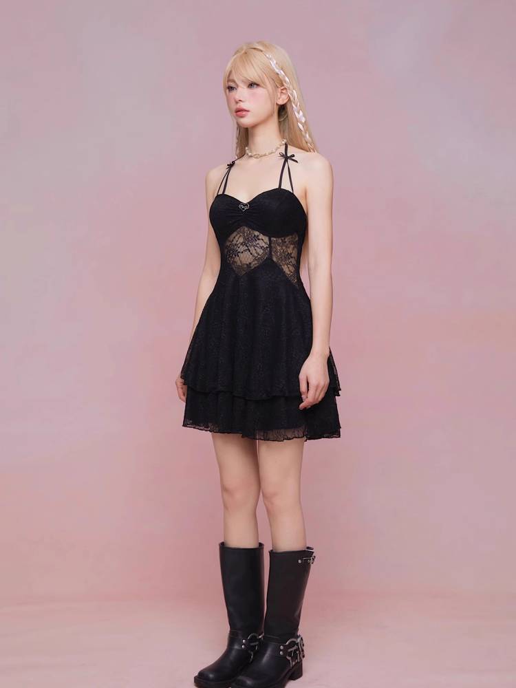 See-through suspender dress